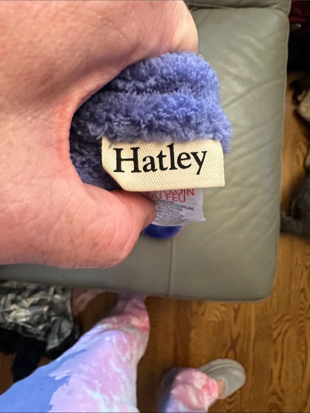 Hatley Navy Plush Slipper Boots with Pink and Blue Hearts size Medium (8-10)